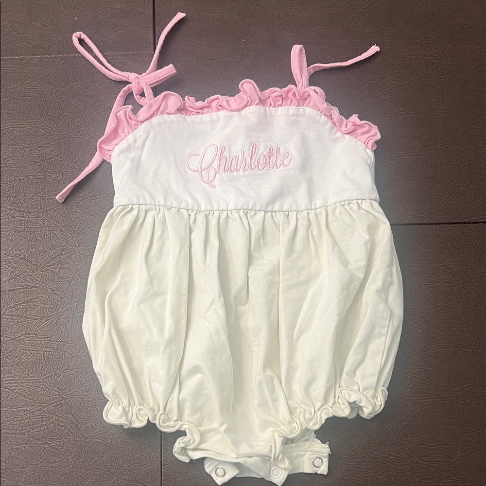 Pink and White Baby Romper Embroidered Charlottes